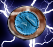 A blue circle in front of lightning — Event Two.