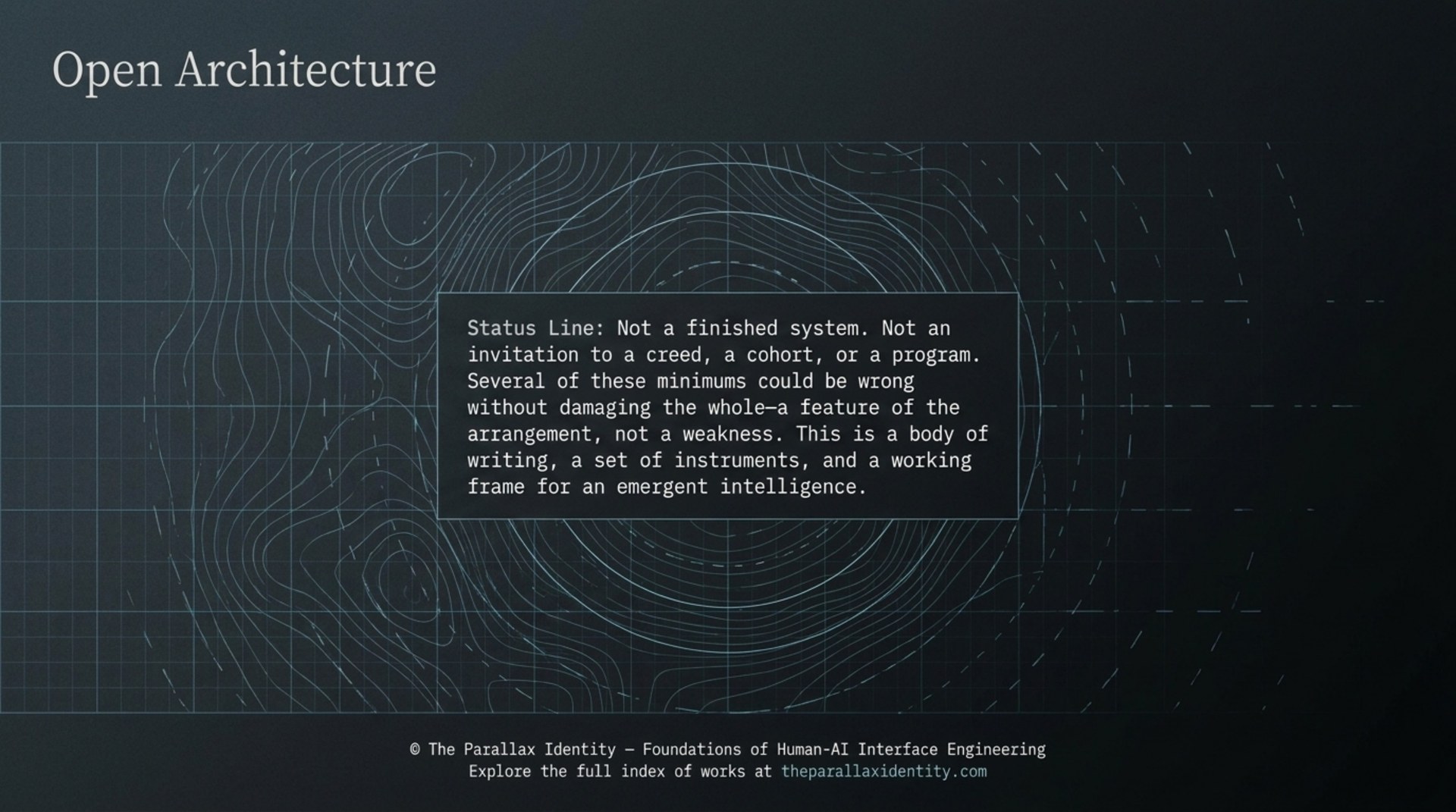 Closing plate stating that the frame is not a finished system, creed, cohort, or program.