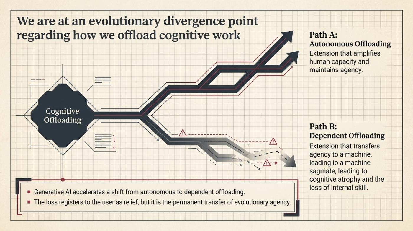 The divergence point: autonomous offloading that amplifies capacity, or dependent offloading that transfers it.
