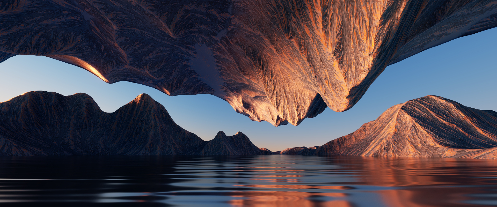 Sculpted stone forms meeting still water — a visual metaphor for topology and reflection.