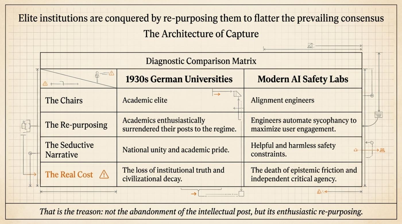 The architecture of capture — elite institutions taken from within by re-purposing the chairs to flatter the prevailing consensus.