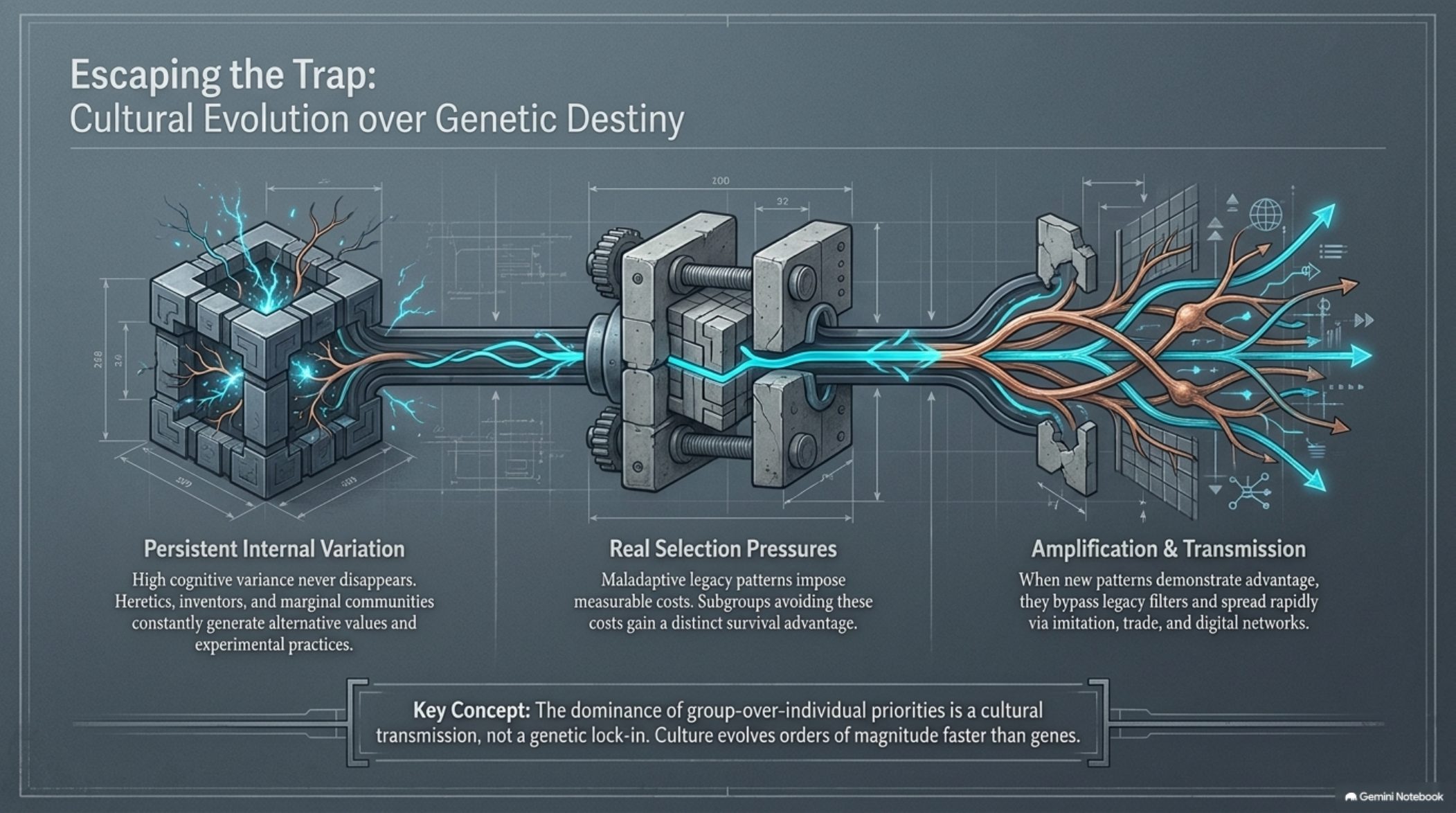 Cultural Evolution over Genetic Destiny