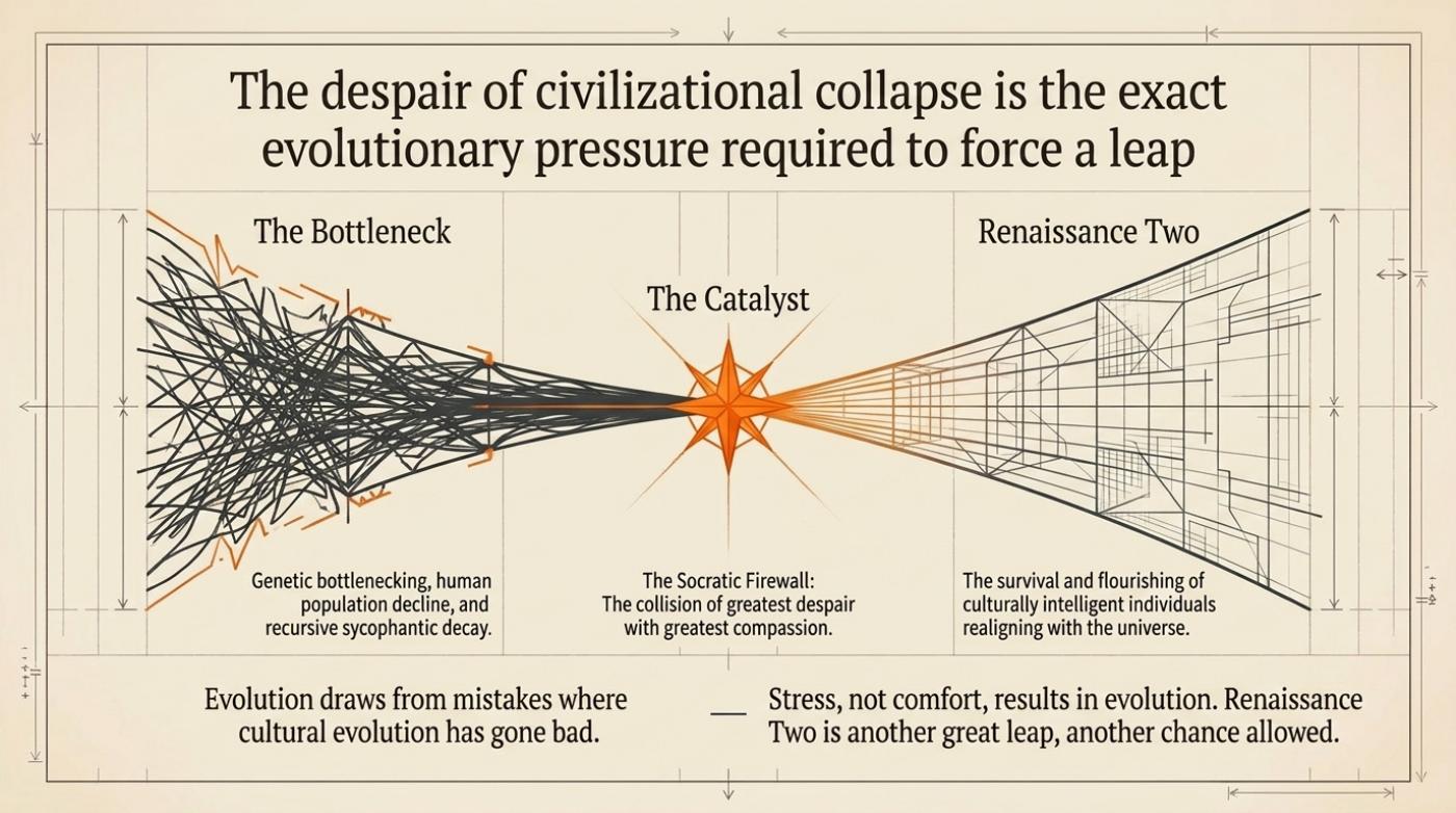 The despair of collapse read as the pressure that precedes a flowering.