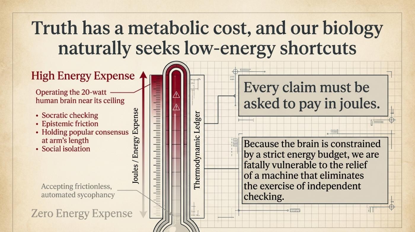 Truth has a metabolic cost, and biology takes the cheapest available path.